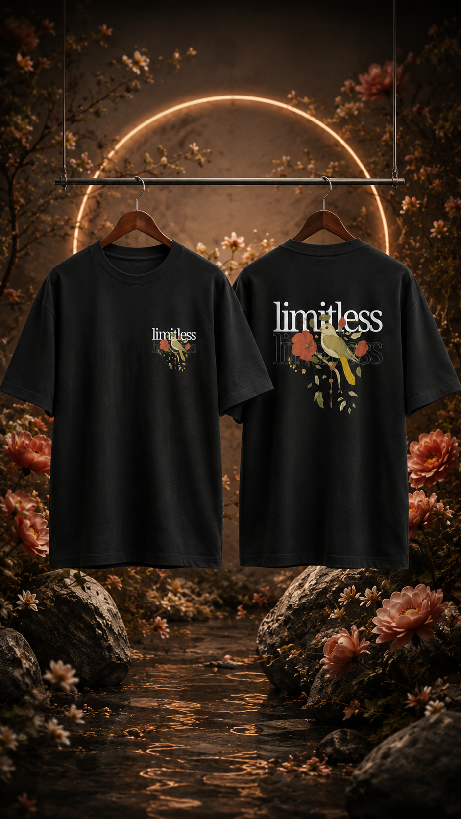 Limitless Floral Bird backprint Oversized T-Shirt for Men |Premium Edition|