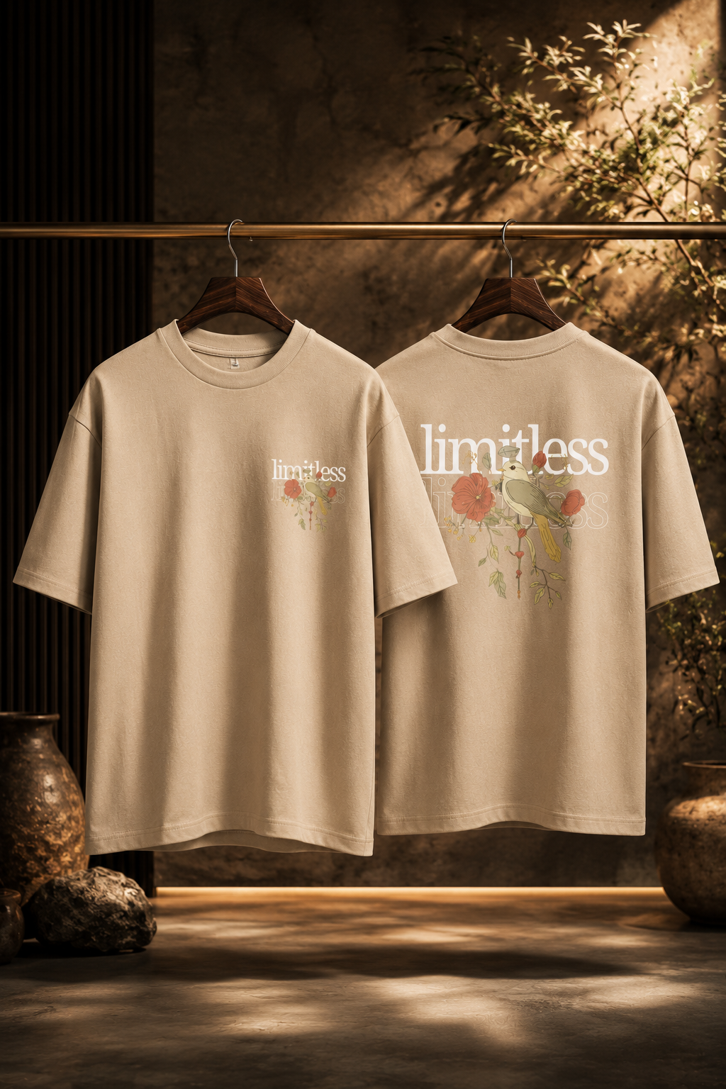 Limitless Floral Bird backprint Oversized T-Shirt for Men |Premium Edition|